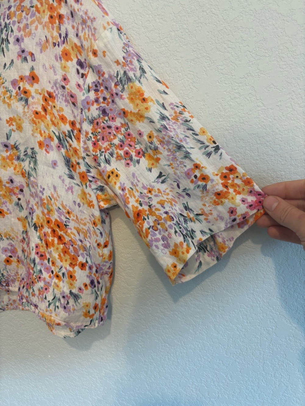 H&M Linen Floral Crop Button Up Blouse XS Multicolor Short Sleeve - Picture 6 of 10